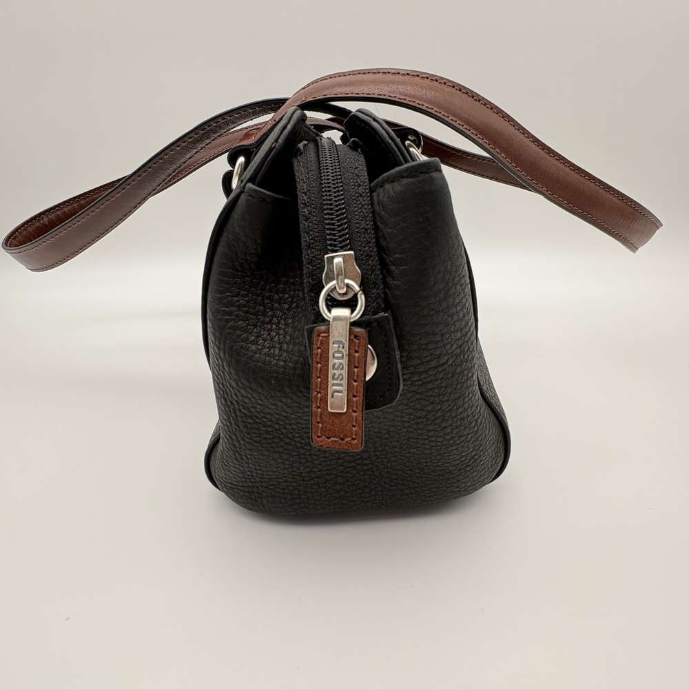Vintage Fossil Black Brown Coronado Shoulder Purse Bag Pebbled Leather - Picture 3 of 15